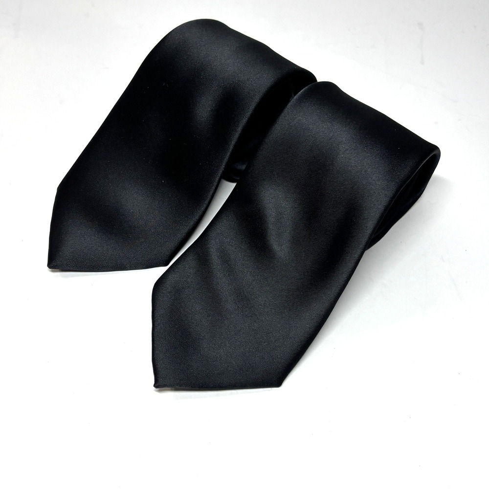(2) KissTies Necktie Men Black Solid Microfiber Satin Formal Tie Weddings Formal